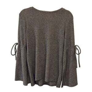 Highline Collective Womens XS Gray Knit Long Sleeve Top Tie Detail Sleeves Work